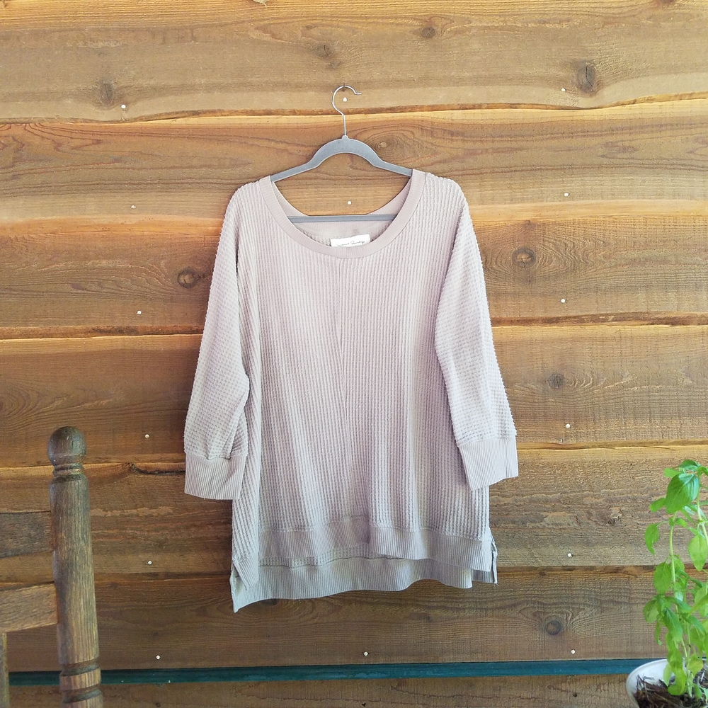ESSENTIAL Coastal Beige Light Brown Sweater Subtle Waffle Texture Spring